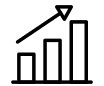 An icon with a bar graph with a positive trend arrow going from bottom left to top right