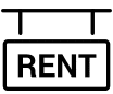 An icon showing an overhead sign with the word RENT in capital letters